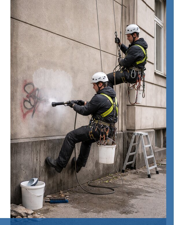 Удаление граффити с фасада в Серпухове от 4572 р. | ВЫСОТНИК-Срп