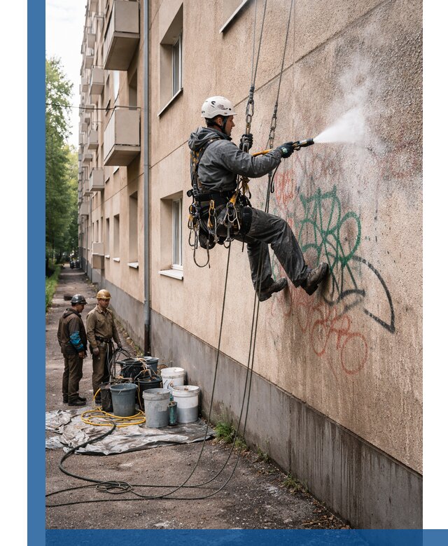 Удаление граффити с фасада в Серпухове без следов и повреждений