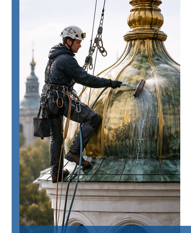 Профессиональная мойка куполов и шпилей высотными альпинистами в Серпухове