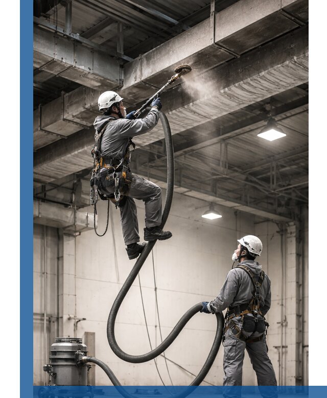 Обеспыливание потолочных конструкций в Серпухове промышленным альпинизмом