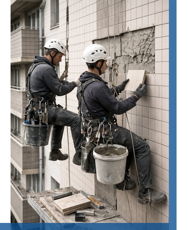 Ремонт облицовки фасада плиткой в Серпухове от 1829 р. | ВЫСОТНИК-Срп