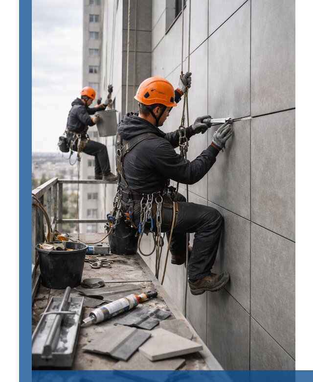 Профессиональный ремонт фасада из керамогранита в Серпухове