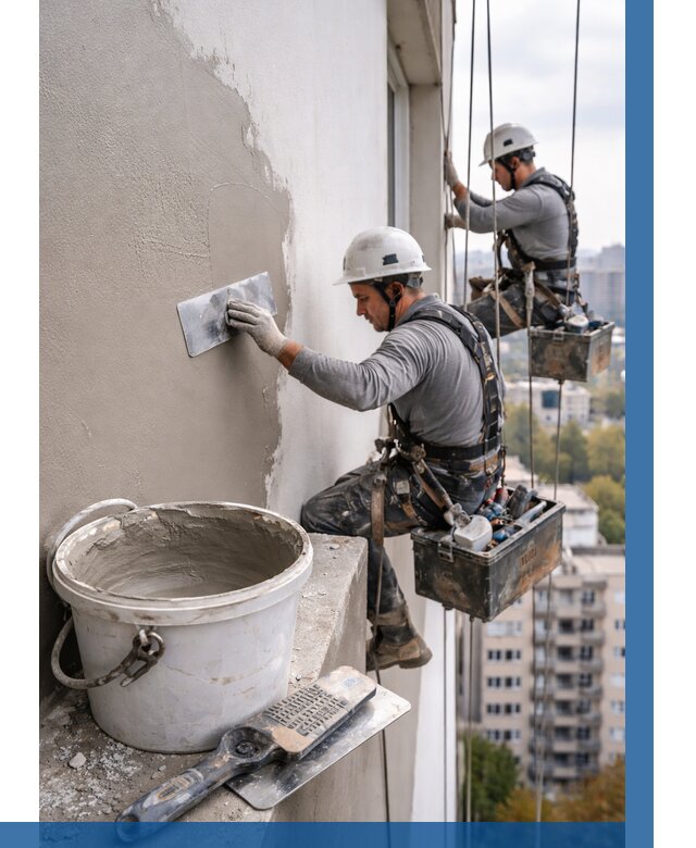 Шпаклевка фасада на высоте в Серпухове от 711 р. | ВЫСОТНИК-Срп