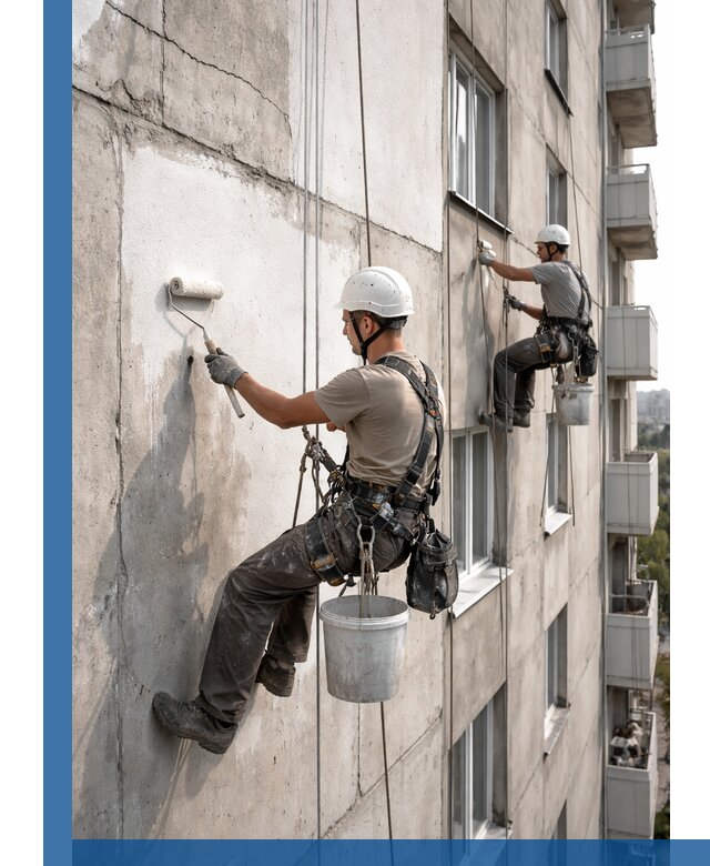 Покраска бетонного фасада в Серпухове для жилых и промышленных объектов