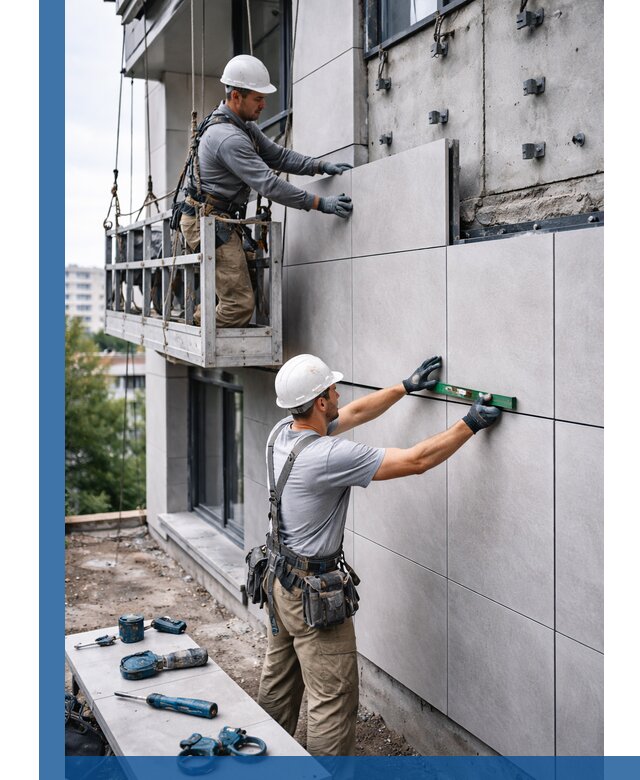 Монтаж керамогранита на фасад в Серпухове под ключ с гарантией качества