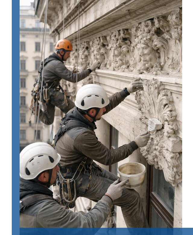 Реставрация фасадной лепнины с высотными работами в Серпухове