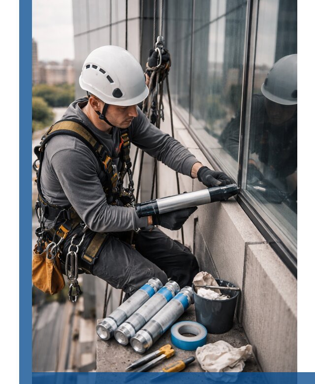 Герметизация стыков витража в Серпухове для герметичных фасадов