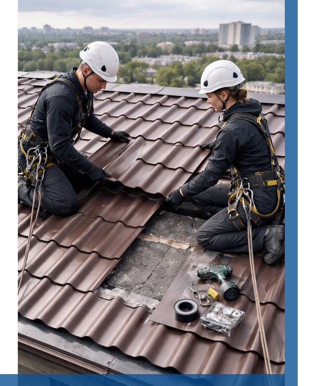 Ремонт металлочерепицы на крыше в Серпухове от 914 р. | ВЫСОТНИК-Срп