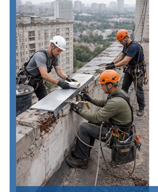 Ремонт парапета на кровле в Серпухове, высотные работы с гарантией