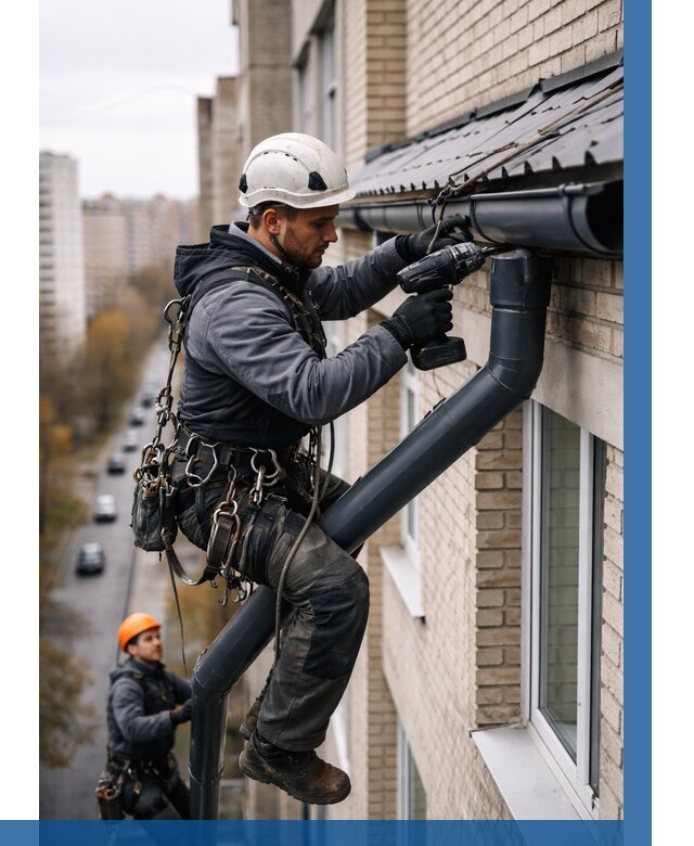 Монтаж водосточной системы на здании в Серпухове от 5081 р. | ВЫСОТНИК-Срп