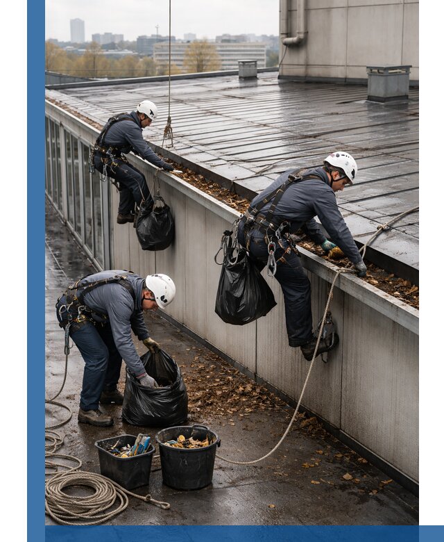 Очистка кровли по периметру в Серпухове силами промышленных альпинистов