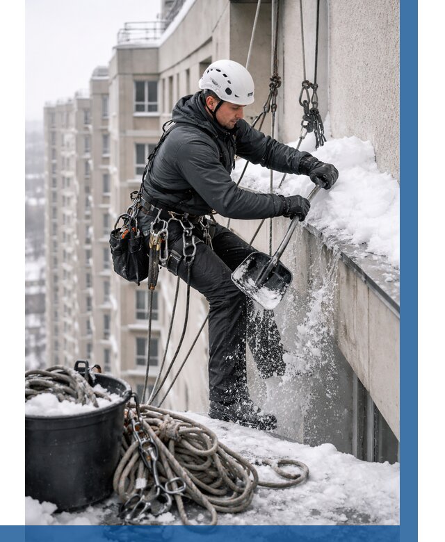 Очистка карнизов от снега в Серпухове от 305 р. | ВЫСОТНИК-Срп