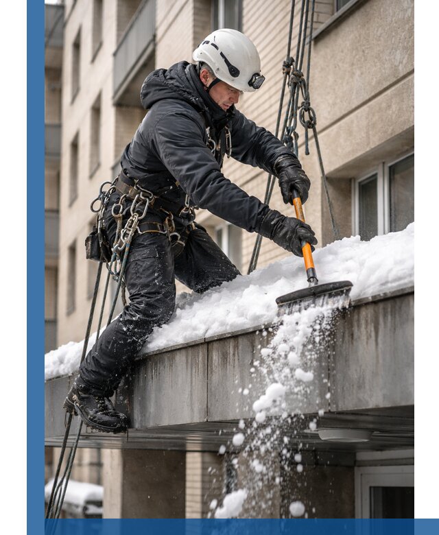 Очистка козырьков от снега в Серпухове круглогодично безопасно