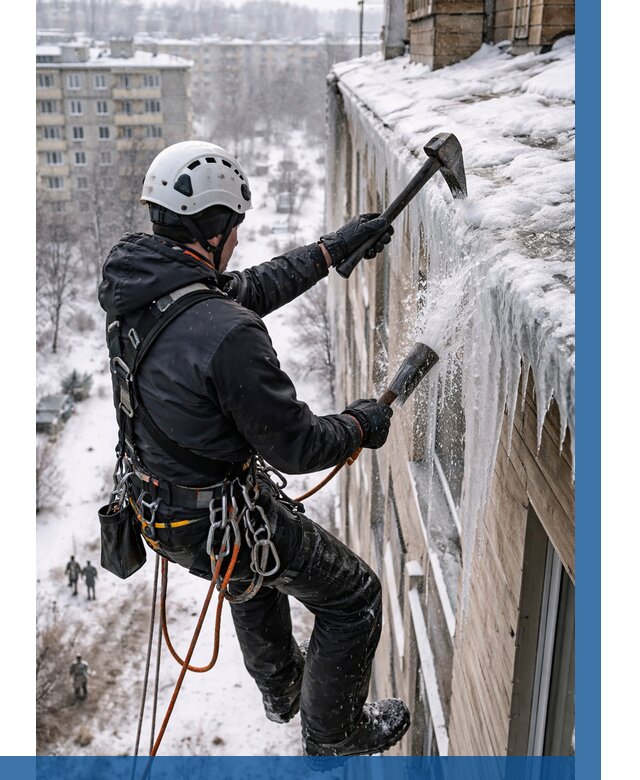 Сбивание сосулек с крыши в Серпухове по цене от 4572 р. | ВЫСОТНИК-Срп