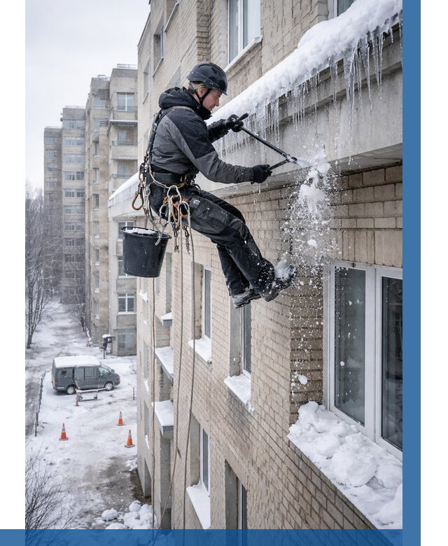 Удаление наледи с карнизов в Серпухове от 356 р. | ВЫСОТНИК-Срп