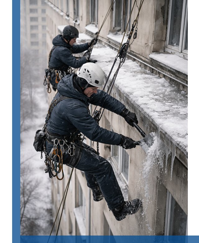 Удаление наледи и сосулек с карнизов в Серпухове профессионально