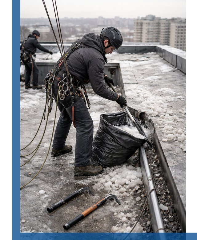 Аварийная очистка кровли в Серпухове от промальпинистов