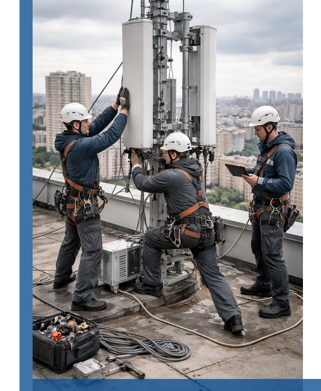 Монтаж антенн связи на крыше в Серпухове с вводом в эксплуатацию