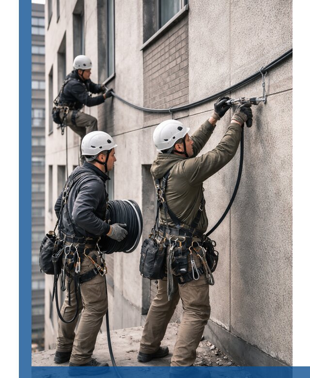 Прокладка кабеля по фасаду в Серпухове, профессиональный монтаж