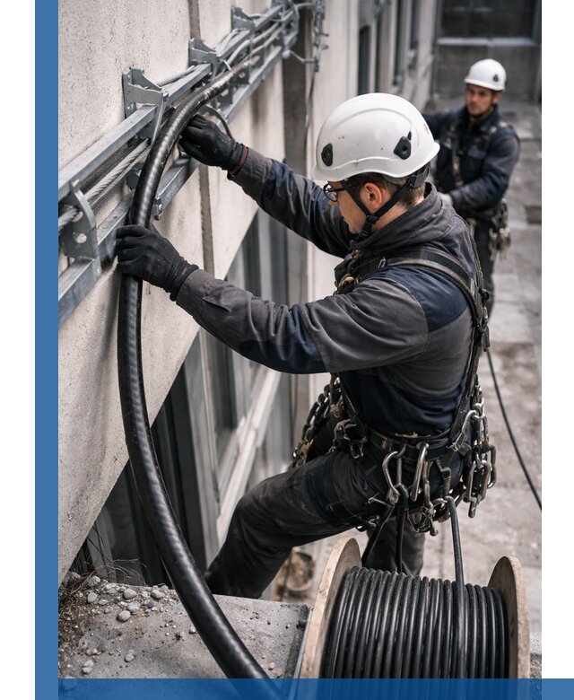 Протяжка кабеля питания на высоте в Серпухове с гарантией безопасности и качества