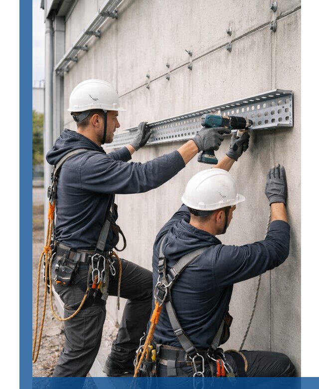 Монтаж кабельных лотков на фасаде зданий в Серпухове с гарантией