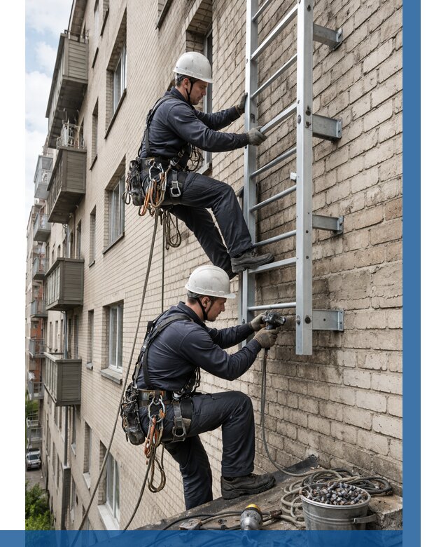 Монтаж пожарной лестницы в Серпухове от 25403 р заказать у ВЫСОТНИК-Срп