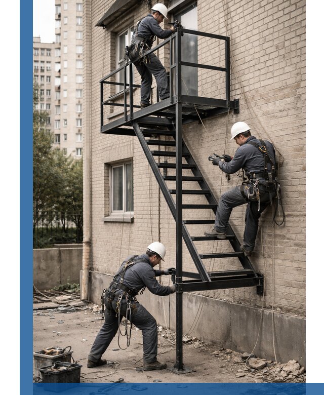 Монтаж пожарной лестницы в Серпухове, установка и крепление