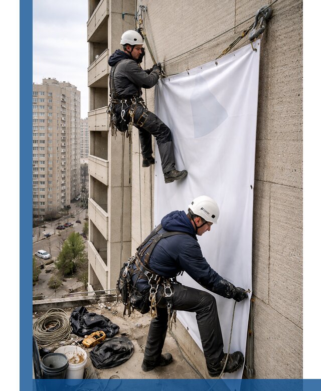 Профессиональный монтаж баннеров на фасаде в Серпухове