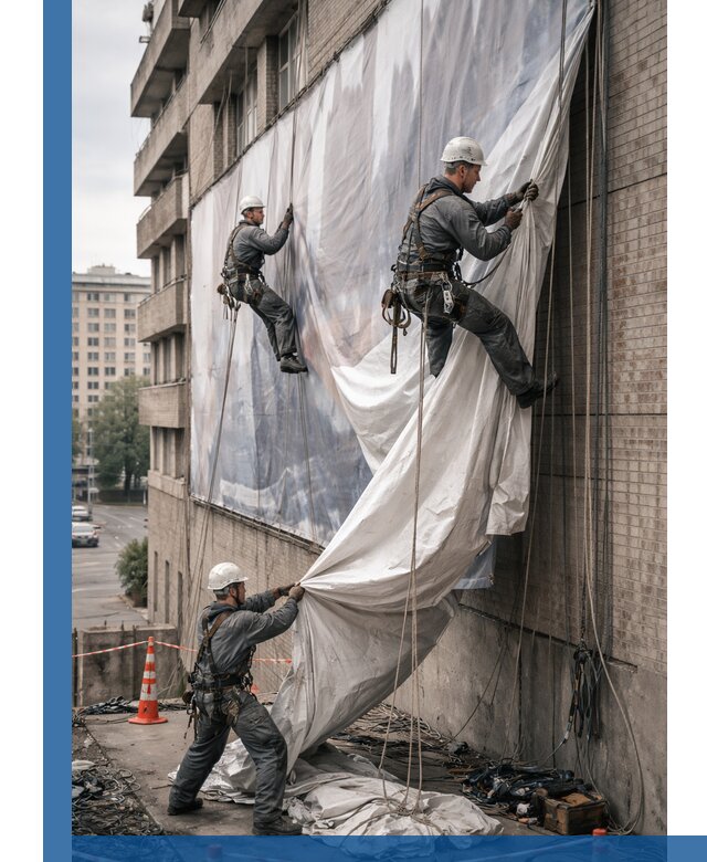 Демонтаж баннеров с фасада в Серпухове оперативно и безопасно