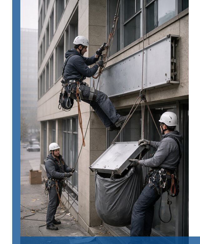 Демонтаж рекламной вывески с высотными работами в Серпухове