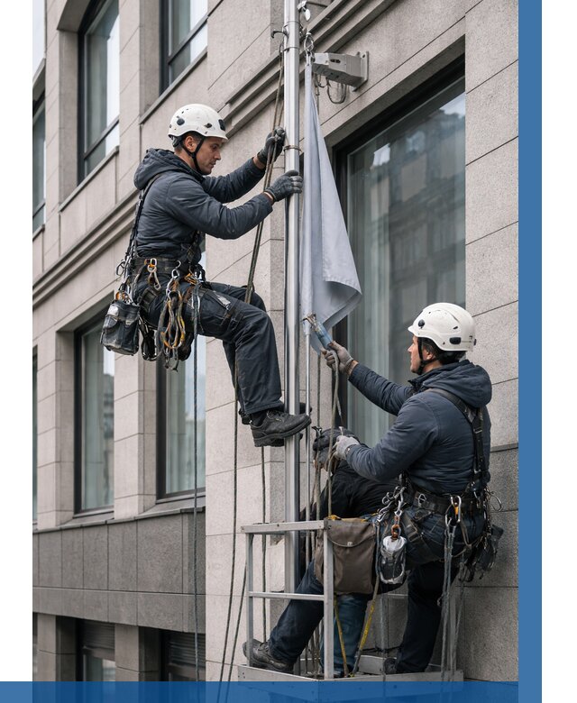 Установка флагов на фасаде в Серпухове от 4572 р. | ВЫСОТНИК-Срп