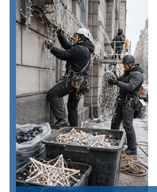 Демонтаж новогоднего оформления и гирлянд в Серпухове