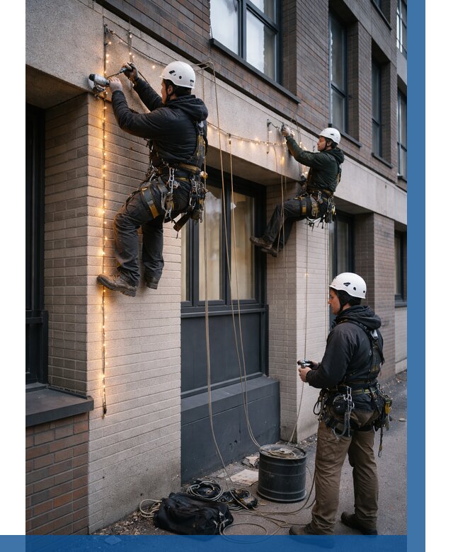 Монтаж гирлянд на фасаде в Серпухове от 3556 р. | ВЫСОТНИК-Срп