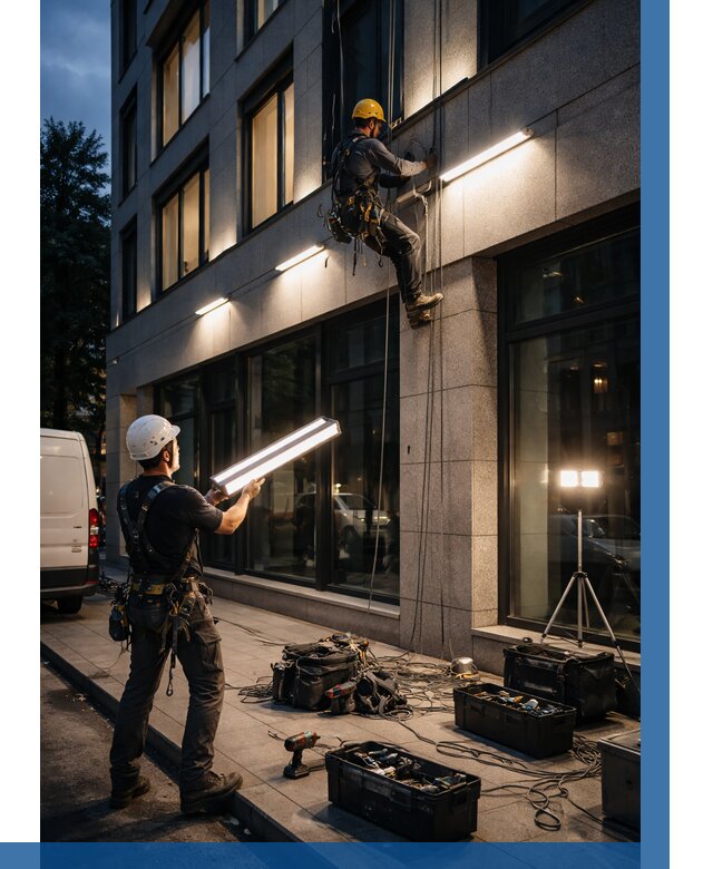 Монтаж архитектурной подсветки здания в Серпухове от 2540 р.|ВЫСОТНИК-Срп