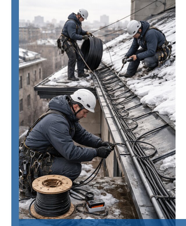 Монтаж греющего кабеля на кровле в Серпухове под ключ