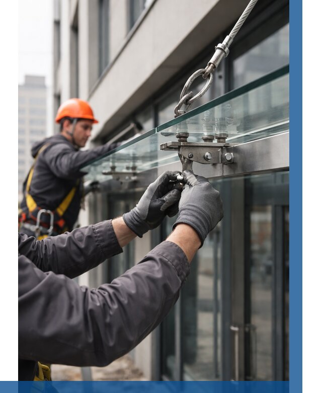 Монтаж стеклянных козырьков в Серпухове от 8637 р. | ВЫСОТНИК-Срп