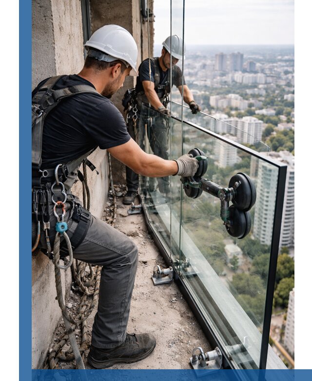 Монтаж стеклянных ограждений под ключ с гарантией в Серпухове