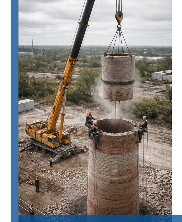 Демонтаж дымовой трубы в Серпухове с гарантиями безопасности