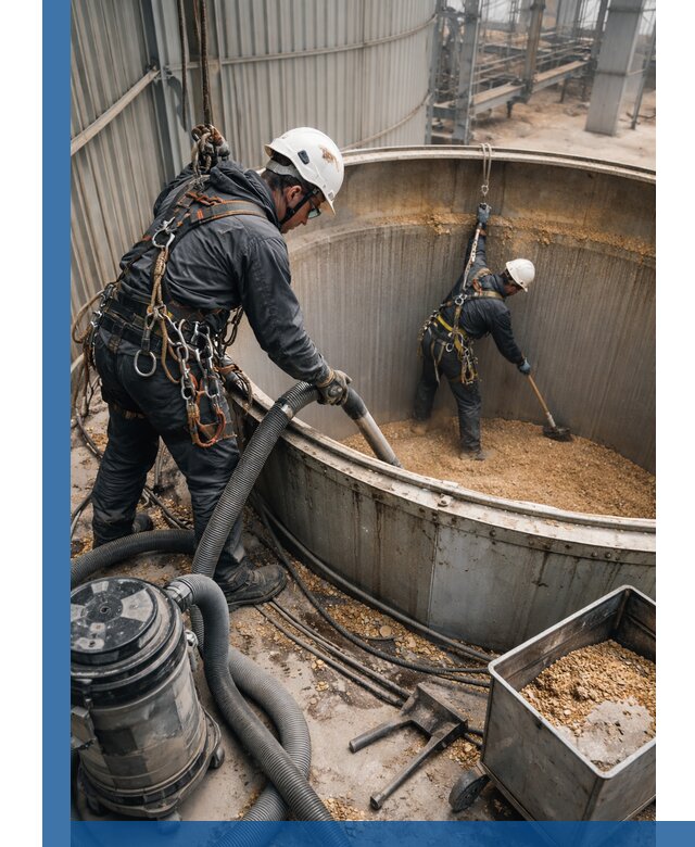 Профессиональная чистка зерновых бункеров в Серпухове с выездом