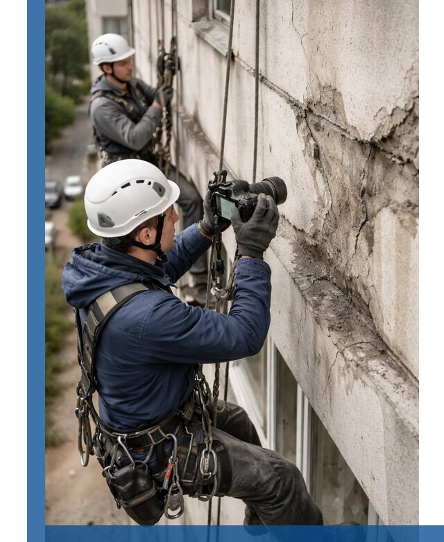 Фотофиксация дефектов фасада с высотной съемкой в Серпухове