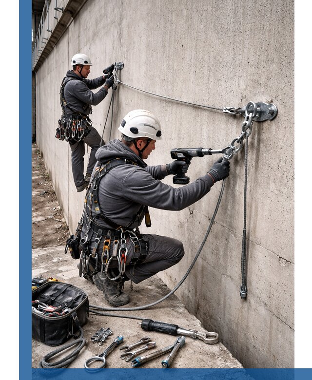 Монтаж анкерных линий высотной безопасности в Серпухове