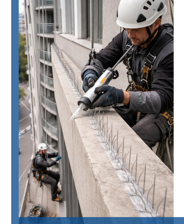 Установка шипов от птиц на фасадах и кровлях в Серпухове